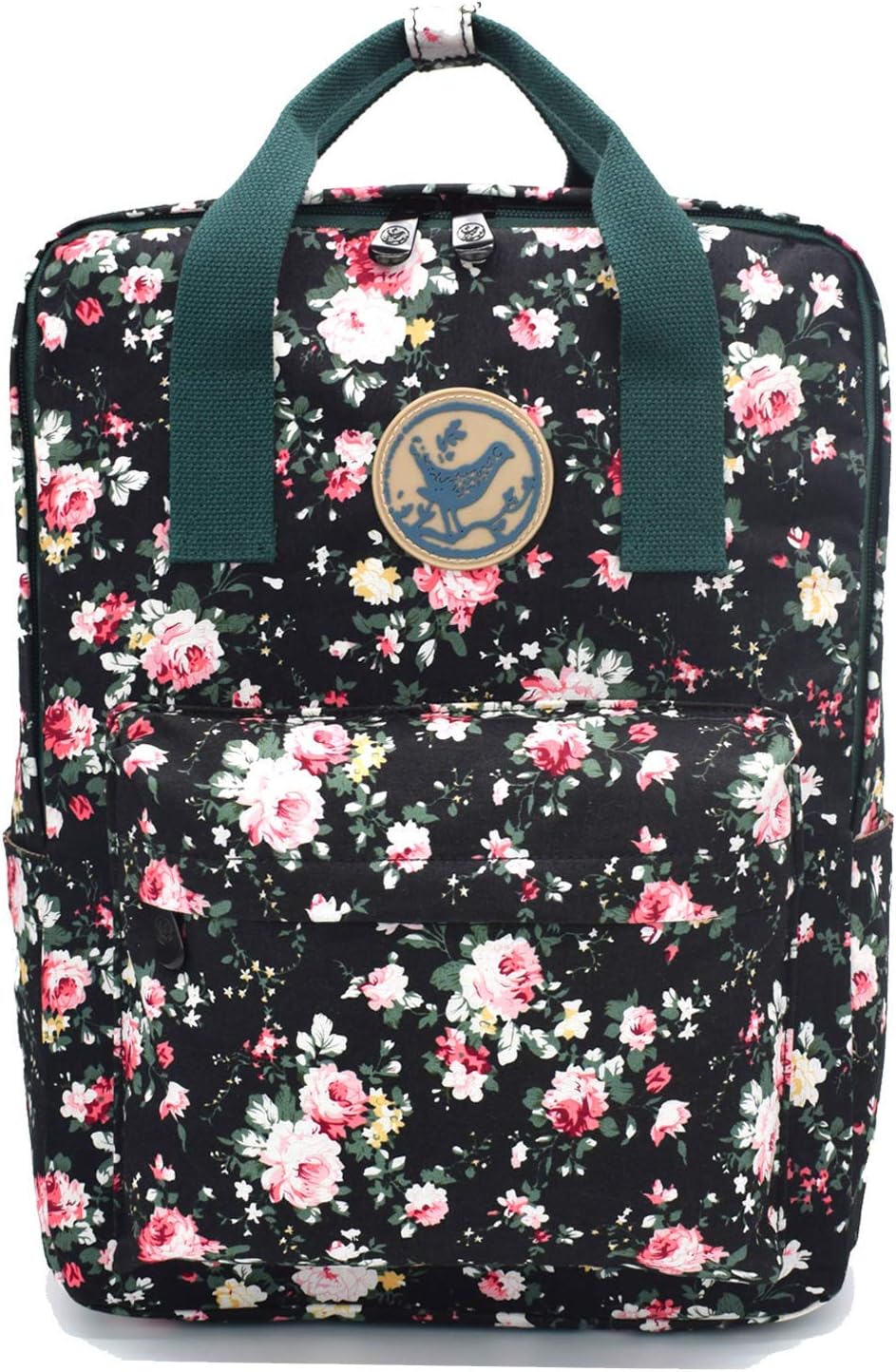 Micoop Waterproof Floral Backpack Handbag Travel School Bag for Girls and Women (Black L)