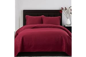 Jupitex Matelasse Coverlet Bedspread Quilt Queen Size, 90x96 Textured Lightweight Quilt, 3 Pcs Ultrasonic Embossed Bedding, Soft Breathable Bedspread, Claret Maroon Burgundy Quilt Bedspread Coverlet
