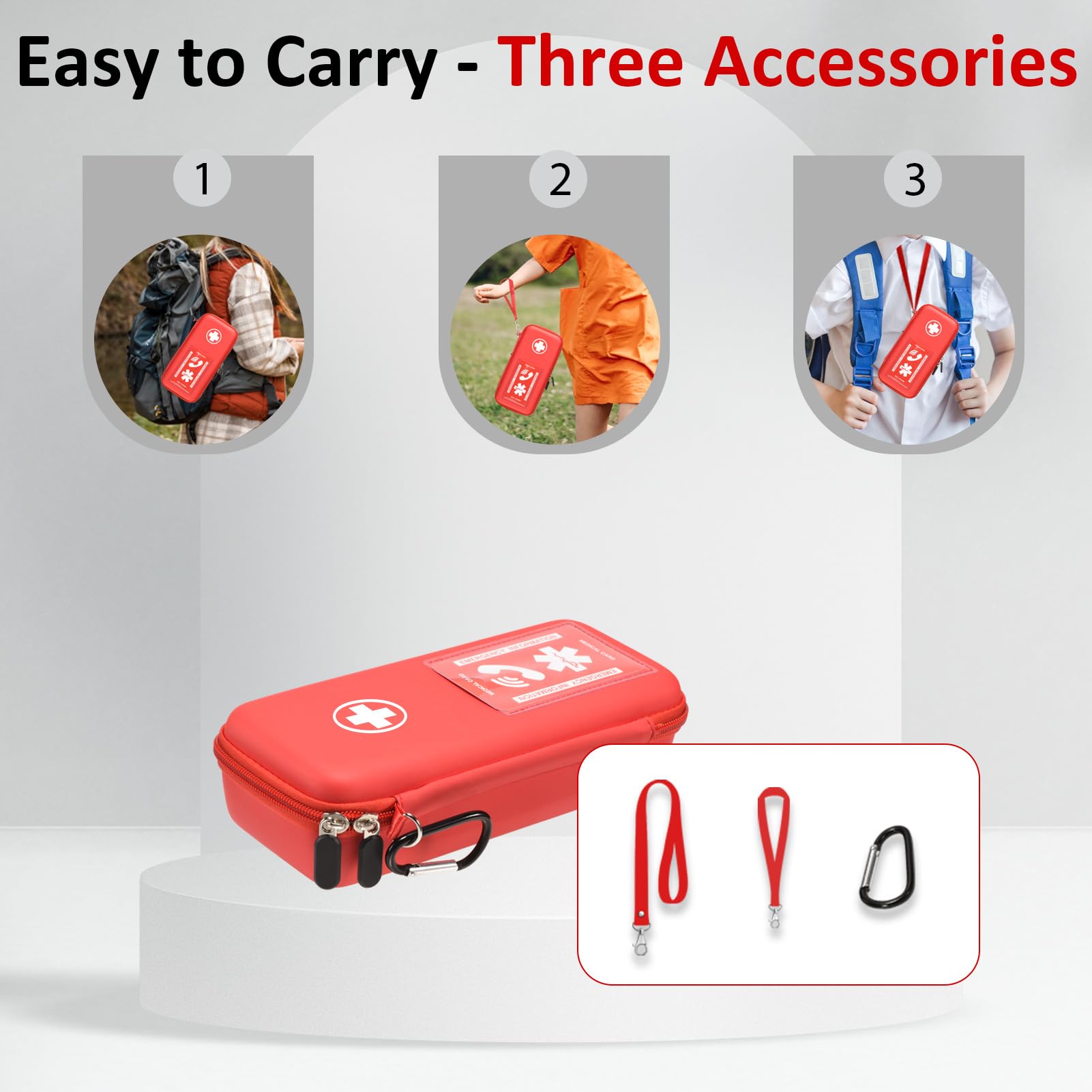 EpiPen Carry Case, Hard Emergency Medical Bag with Carabiner-for 2 EpiPens, Asthma Inhaler, Auvi-Q,Eye Drops,Anti-Histamine,Allergy Medication,Diabetes Travel Case for Adults and Kids