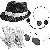 CiviLight Pop Star Costume Rock Super Star Cosplay Accessories Halloween Famous Singer Outfit Sunglasses Fake Microphone Sequin Hat Gloves