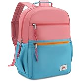 VASCHY Toddler Backpack, Girls Lightweight Plain Color-block Small Kids Backpack Bookbag for Preschool/Kindergarten/Daycare/Travel Pink Blue