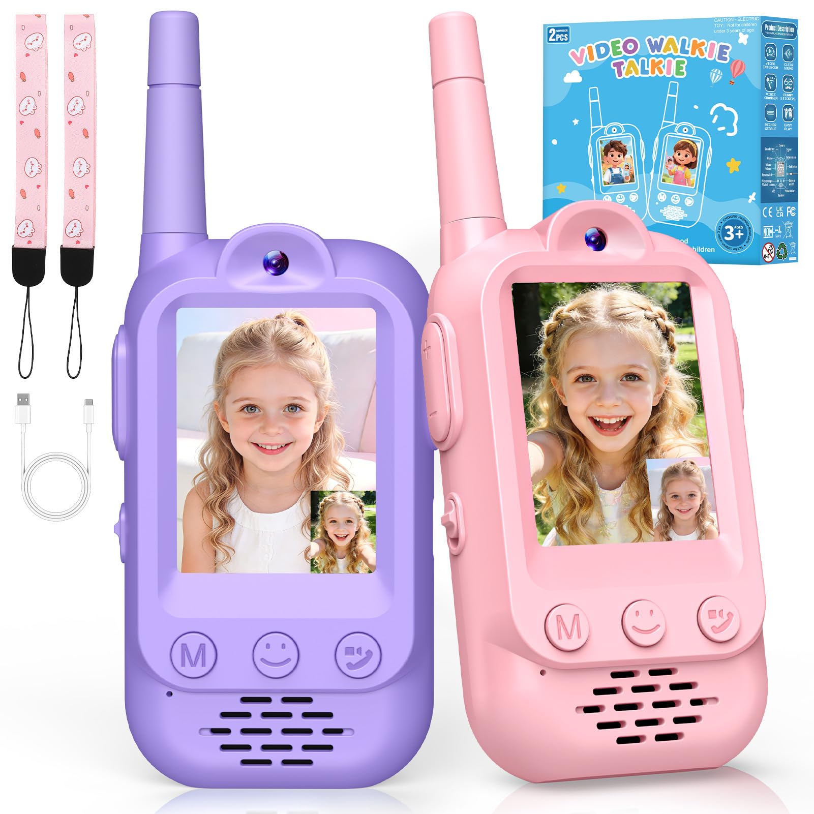 Wootoyz Walkie Talkies, Video Walkie Talkies for Kids Toy Age 3 4 5 Year Old Girl Gifts for 5 6 7 8 Year Olds Girl Boys Toys Age 3-12 Sensory Toys for Autism Girls Birthday Presents Easter Gift Pink