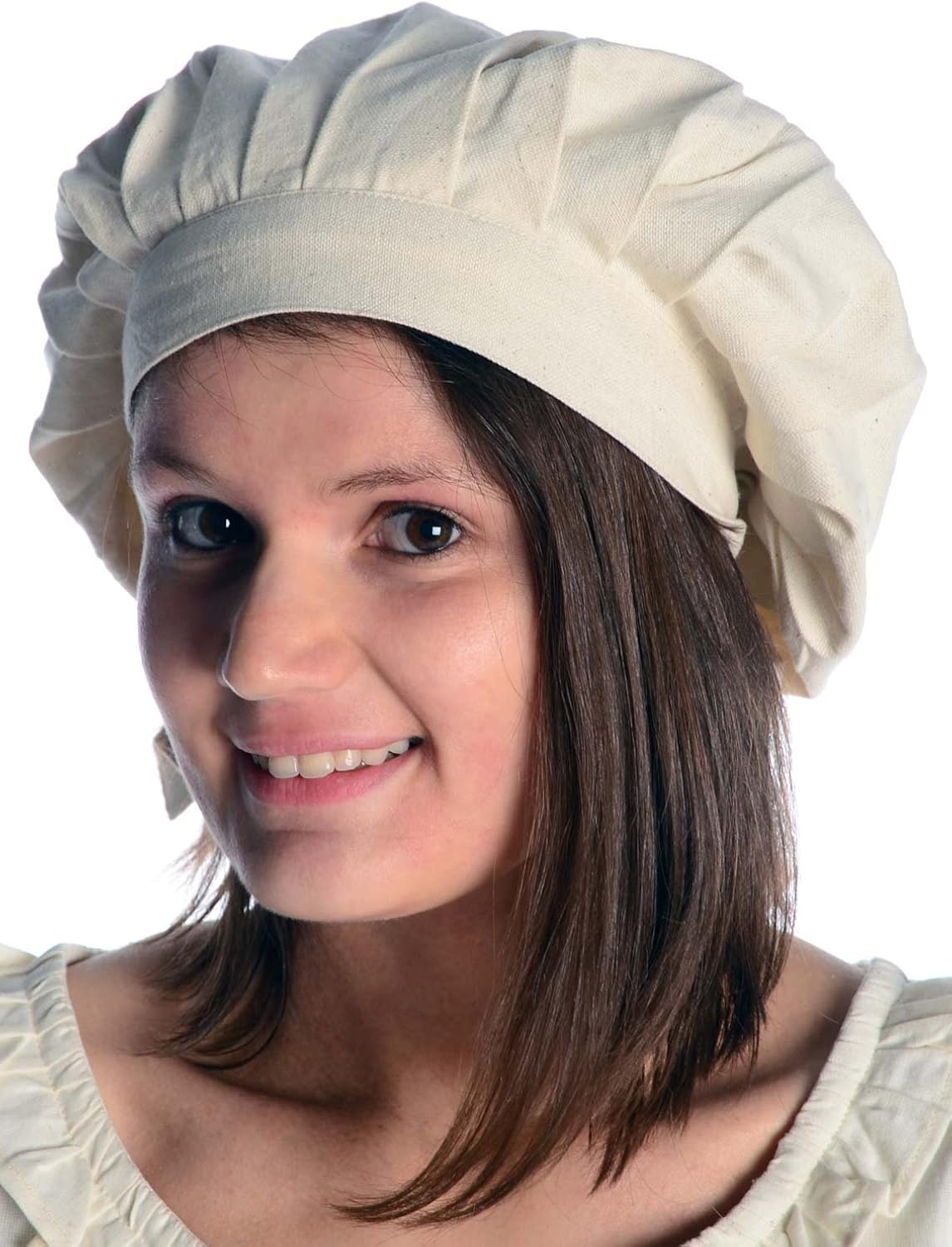 HEMAD Lady Bonnet with tie Beige Pure Cotton - Image 4