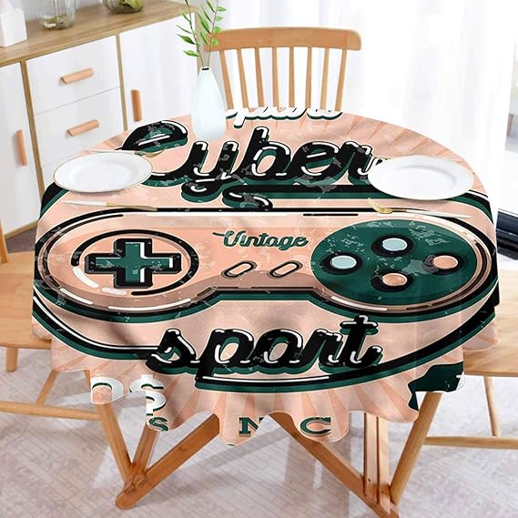 ScottDecor Gamer Premium Round Tablecloth Vintage Video Game Controller Decorative Fabric Table