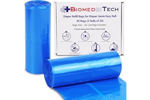 Biomedintech 60 Bags (2 Rolls x 30) Diaper Pail Refill bags compatible with Diaper Genie Easy Roll, fits Platinum & Signature