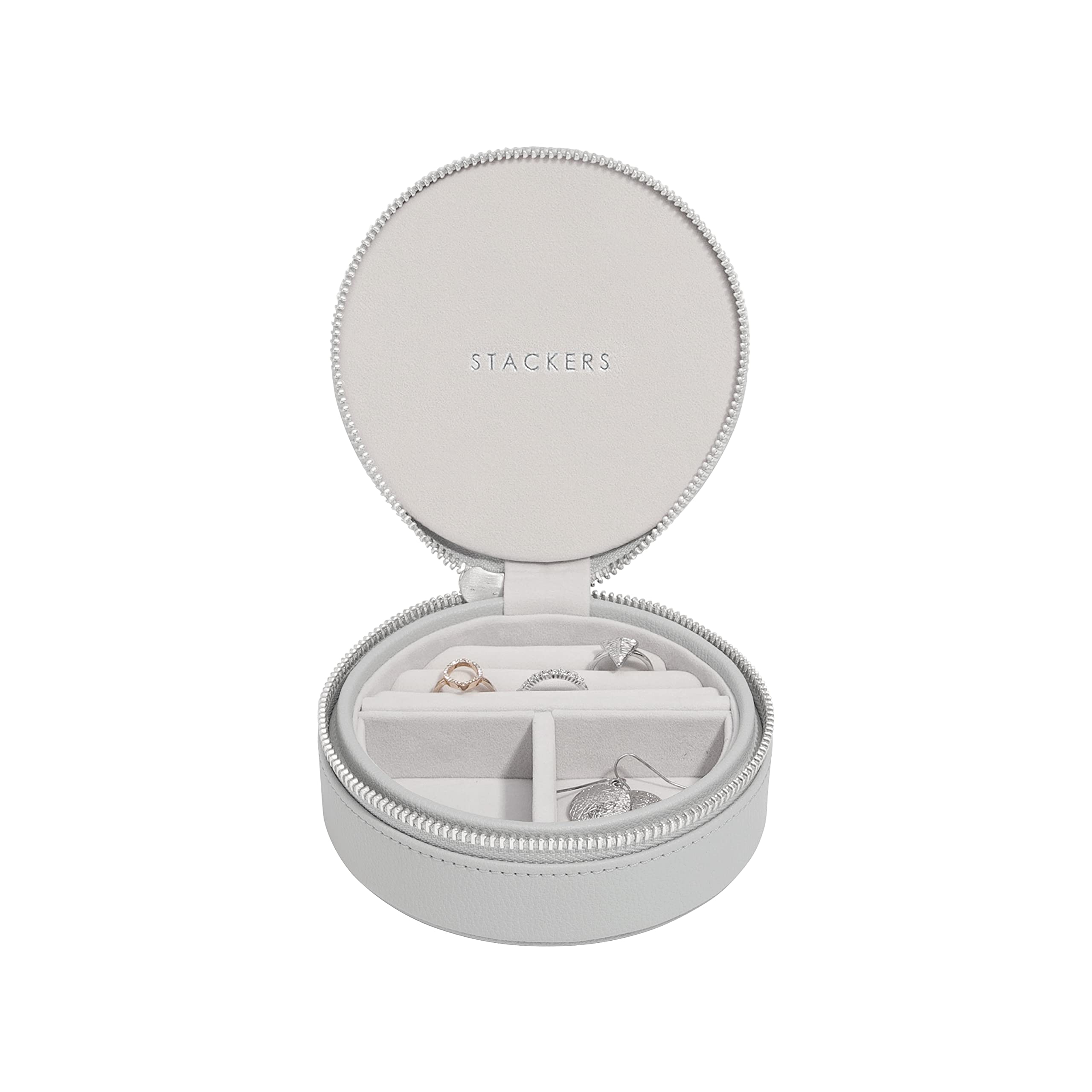 Stackers Pebble Grey Round Travel Jewellery Box
