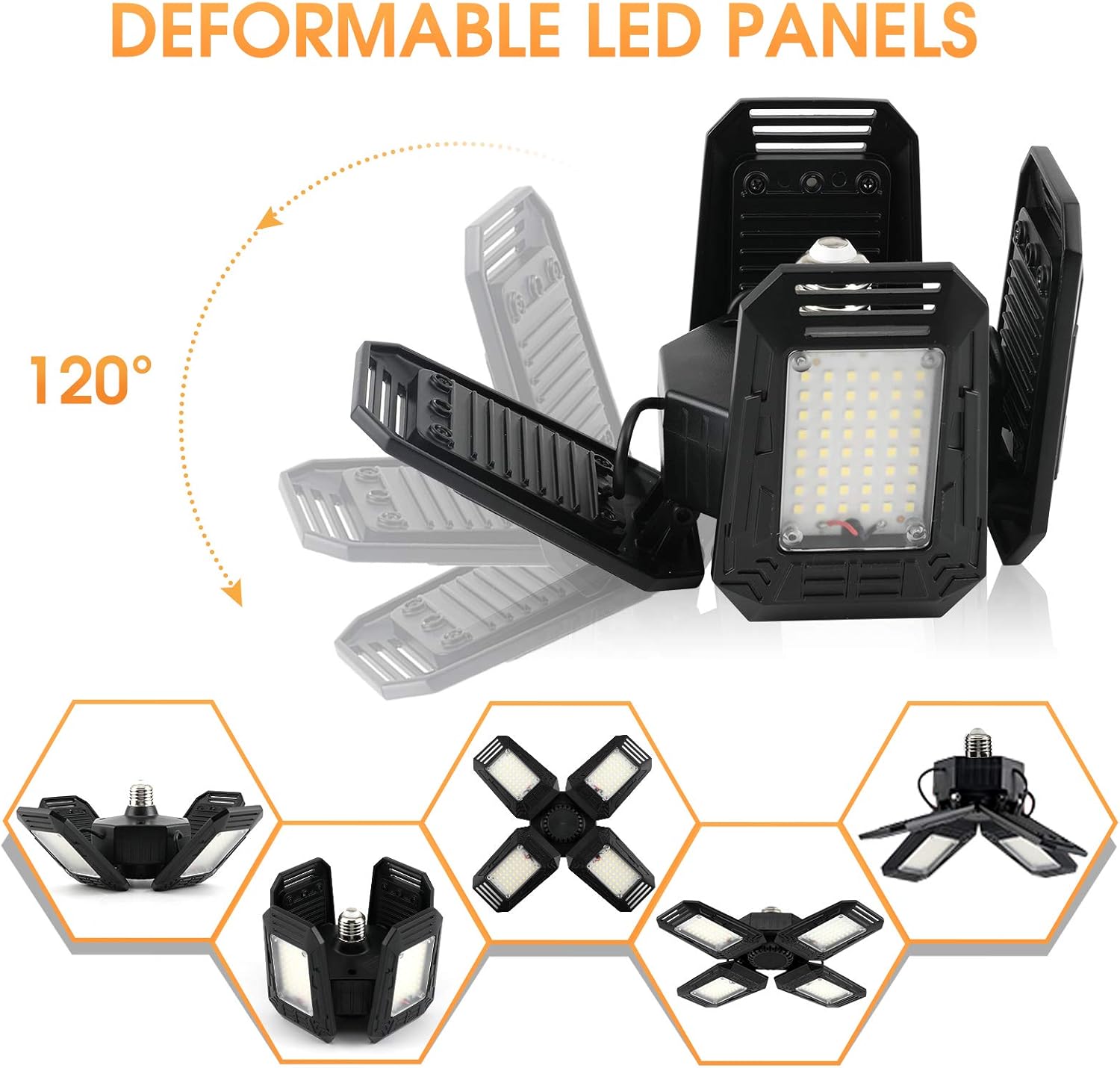LED Garage Lights 2-Pack, LHKNL 12000LM Super Bright 120W Deformable Garage Ceiling Light with 4 Adjustable Panel, LED Shop Light with E26 Lamp Socket, Ceiling Lighting Fixture for Basement, Warehouse: Home Improvement