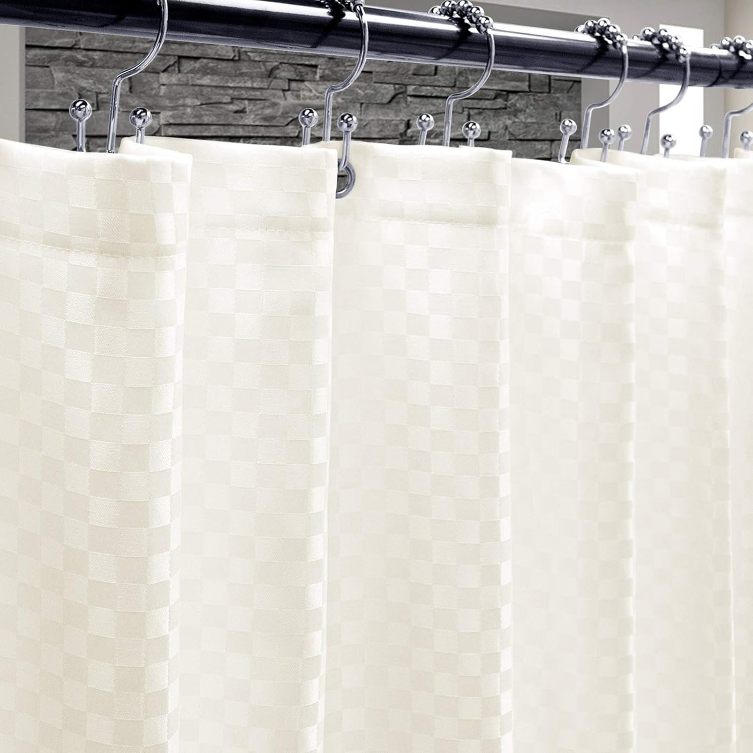 Kikcoin Waffle Shower Curtain, Heavy Duty Fabric Waterproof