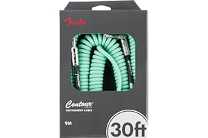 Fender Contour Coiled Instrument Cable, Guitar Accessories, Straight/Angle, Seafoam Green, 30 ft