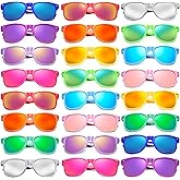 12/24 Pack Neon Color Sunglasses Classic Mirrored Lenses Glasses Men/Women Bulk Birthday Beach Pool Party Favors