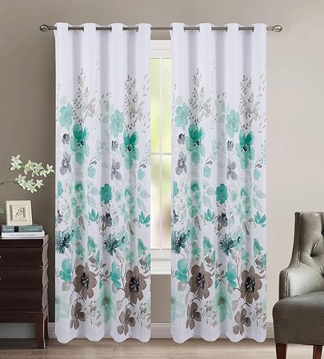 home collection juego de cortinas de 2 paneles color blanco y turquesa