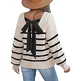 CUPSHE Womens Sweaters Bow Back Long Sleeve Sweater V Neck Lightweight Knit Pullover Sweater Tops