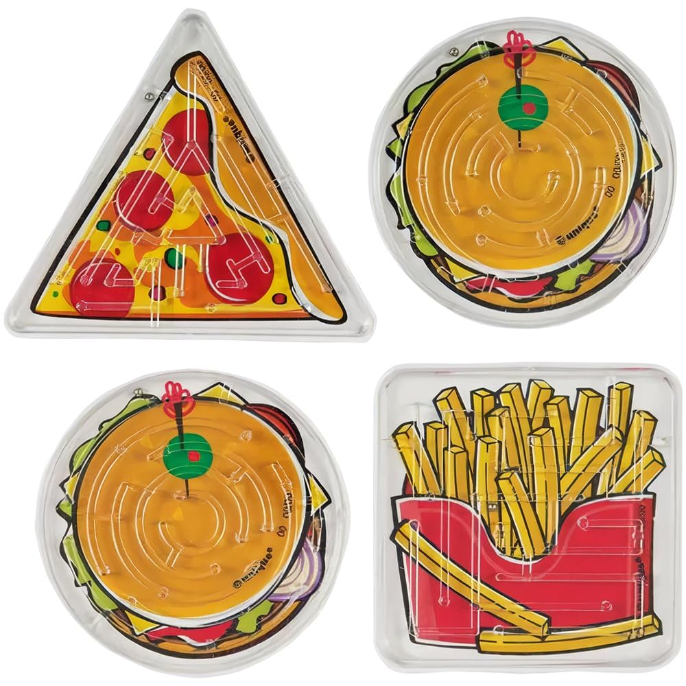 Ball Maze Games Net Bag - Assorted Designs & Vibrant Colorful Plastic Puzzles - Perfect for Kids' Party Favor & Gifts - 4ct