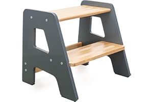 OCODILE 2-Step Wooden Step Stool for Toddlers | Kids Stool for Bathroom Sink & Kitchen Use | Non-Slip Step | Wooden Stool for Children Ages 2+ Years Gray
