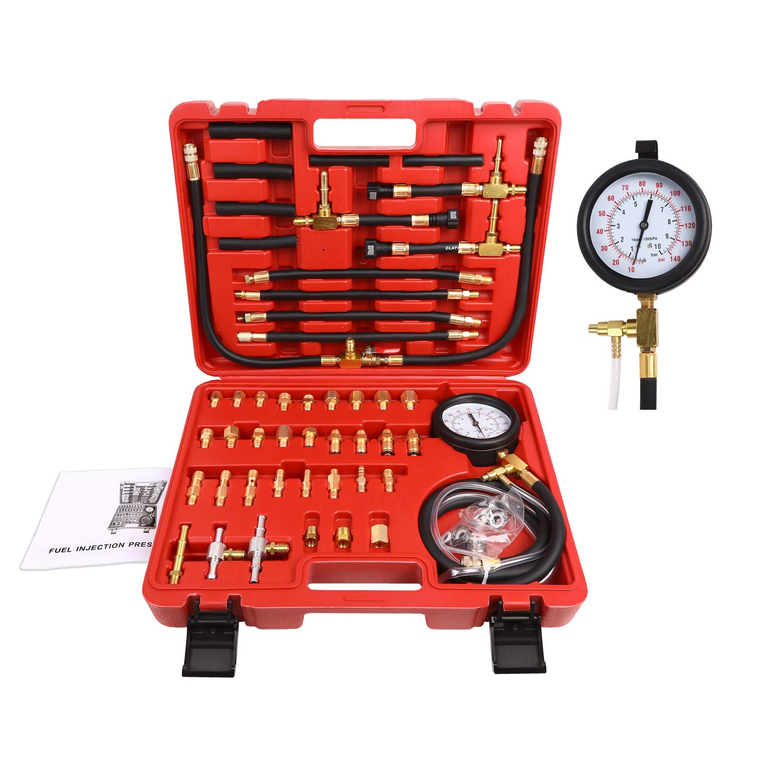 Photo 1 of BETOOLL Pro Fuel Injection Pressure Tester Kit Gauge 0-140 PSI with 9.49,7.89,6.30 Fuel Line Fittings