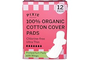 Pixie Organic Cotton Postpartum Pads for Women - Extra Heavy Absorbency with Wings - Leak-Proof, Hypoallergenic & Unscented -