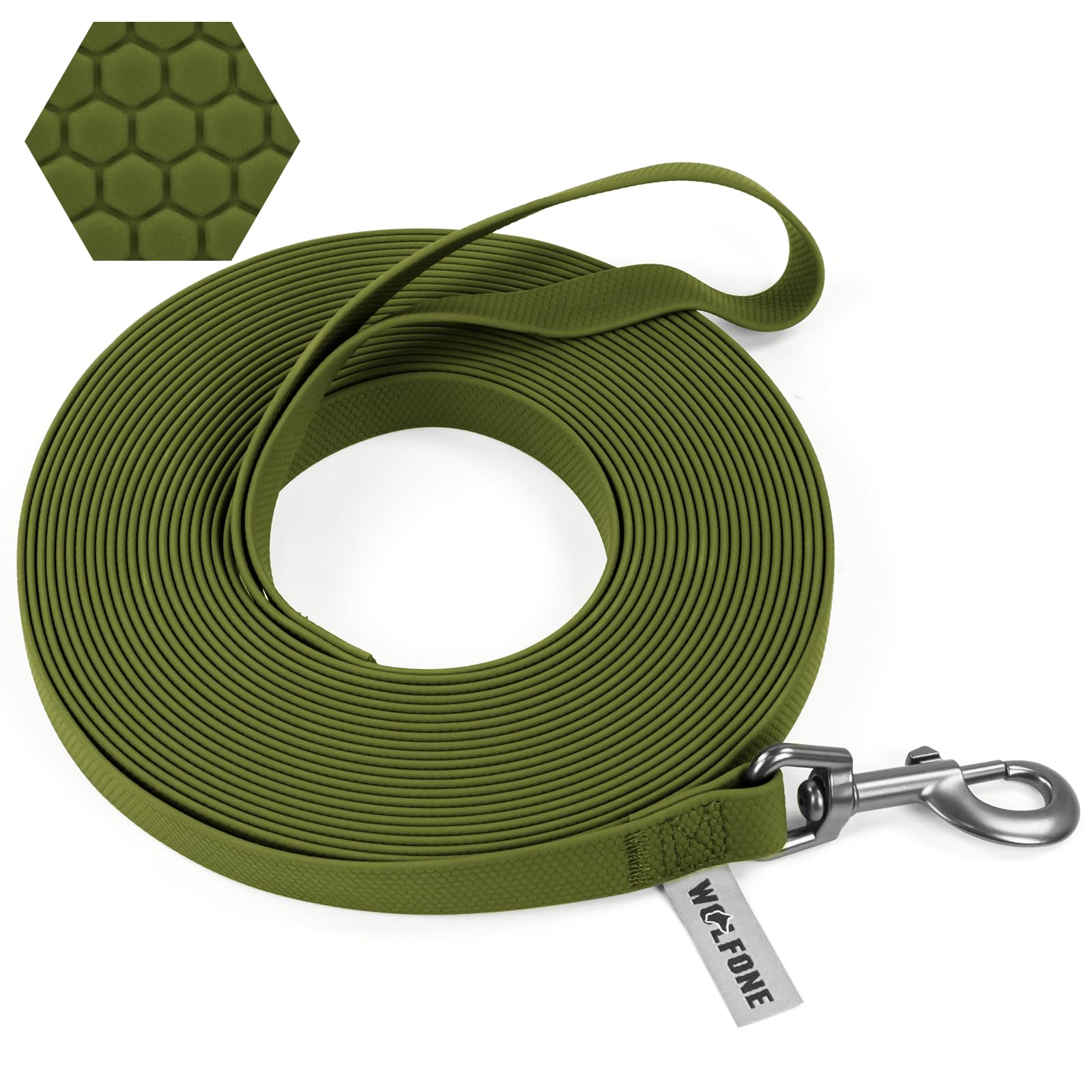 Wolfone Waterproof Long Recall Dog Lead with Anti-Slip Handle， Heavy Duty Robust Training Dog Lead for Outdoor Activities 15m Dark Green