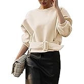 VATEAMI Womens Long Sleeves Cropped Sweatshirts Belted Lace Up Tops Crewneck Y2K Pullover 2025 Fall Outfit