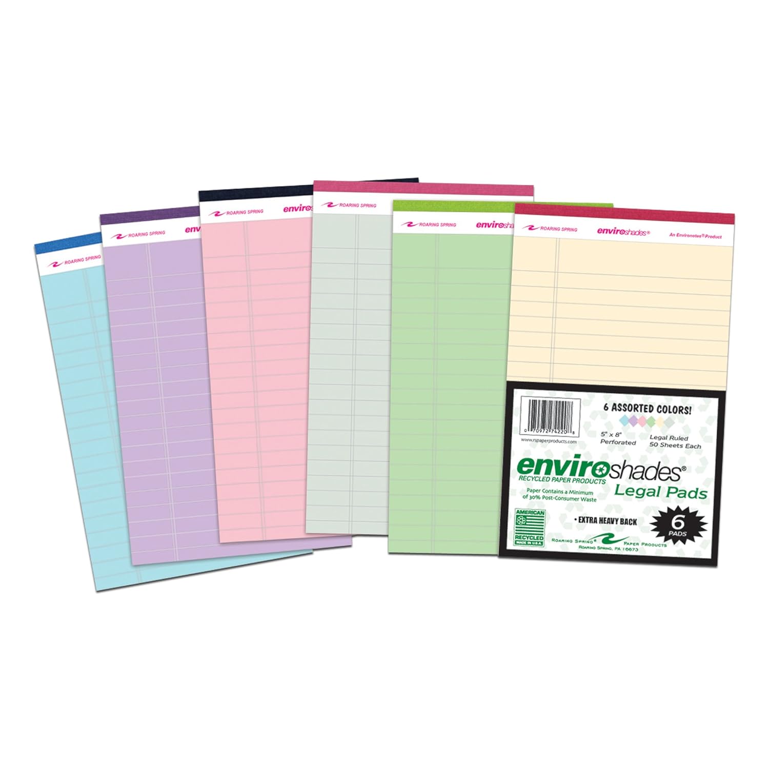Roaring Spring Enviroshades 5x8 Assorted Legal Pad 6/Pack