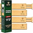Bamboo Drawer Dividers Organizers, Adjustable Drawer Separator Splitters, 17–22 Inches Expandable Drawer Divider Organizer fo