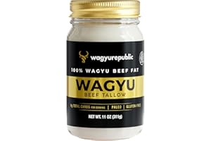 WAGYUREPUBLIC Wagyu Republic Beef Tallow ⎸11oz Glass Jar, Grass Fed Wagyu Beef Tallow, Great for Cooking Steak or as Tallow Balm ⎸ Keto, Gluten Free Protein Snacks for Adults, Perfect for Whole 30 or Carnivore Diet