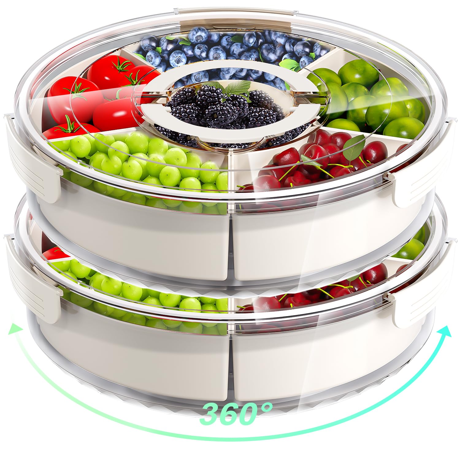 Photo 1 of *** BLUE *** Divided Serving Tray with Lid and Handle,Large Snack Spinner,Snackle Box Container, Multi-Purpose Food Platter for Charcuterie Veggie Fruit, Taco Tuesday Movie Night Travel Beach Picnic Essentials