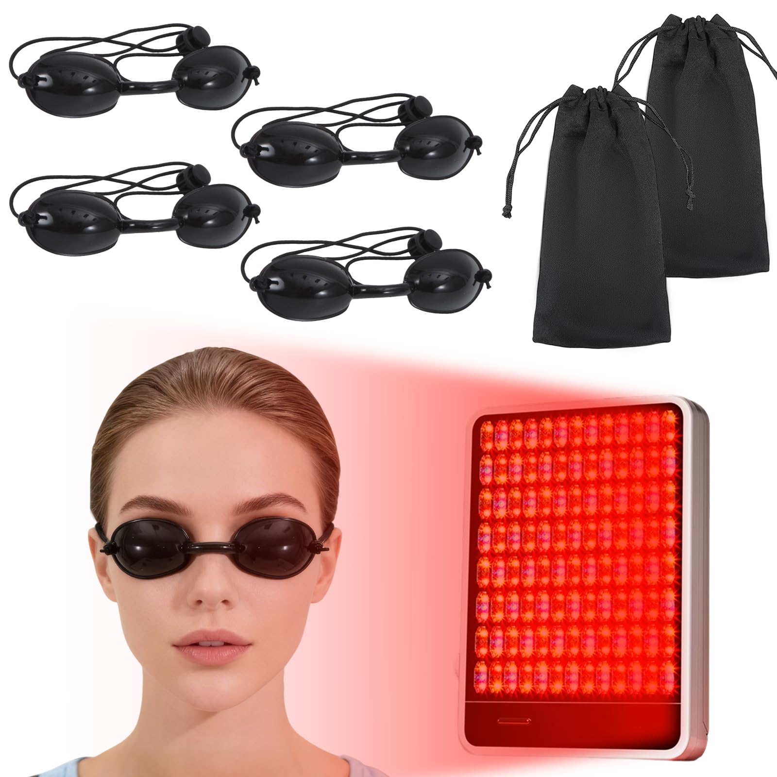 Photo 1 of 4 PCS Red Light Therapy Glasses, Half - clear Eyes Protection for Tanning Bed Goggles, Safety Glasses for Sunbathing & Laser Beauty Treatment, Black Wearing length adjustable Protective Goggles