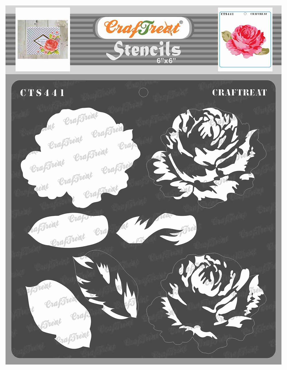 CrafTreat Reusable Layered Flower Stencils for Crafts Vintage - Layered Rose 3 - Size: 6X6 Inches - DIY Craft Layering Stencils for Painting on Concrete, Canvas, Fabric, Paper, Wood and Wall