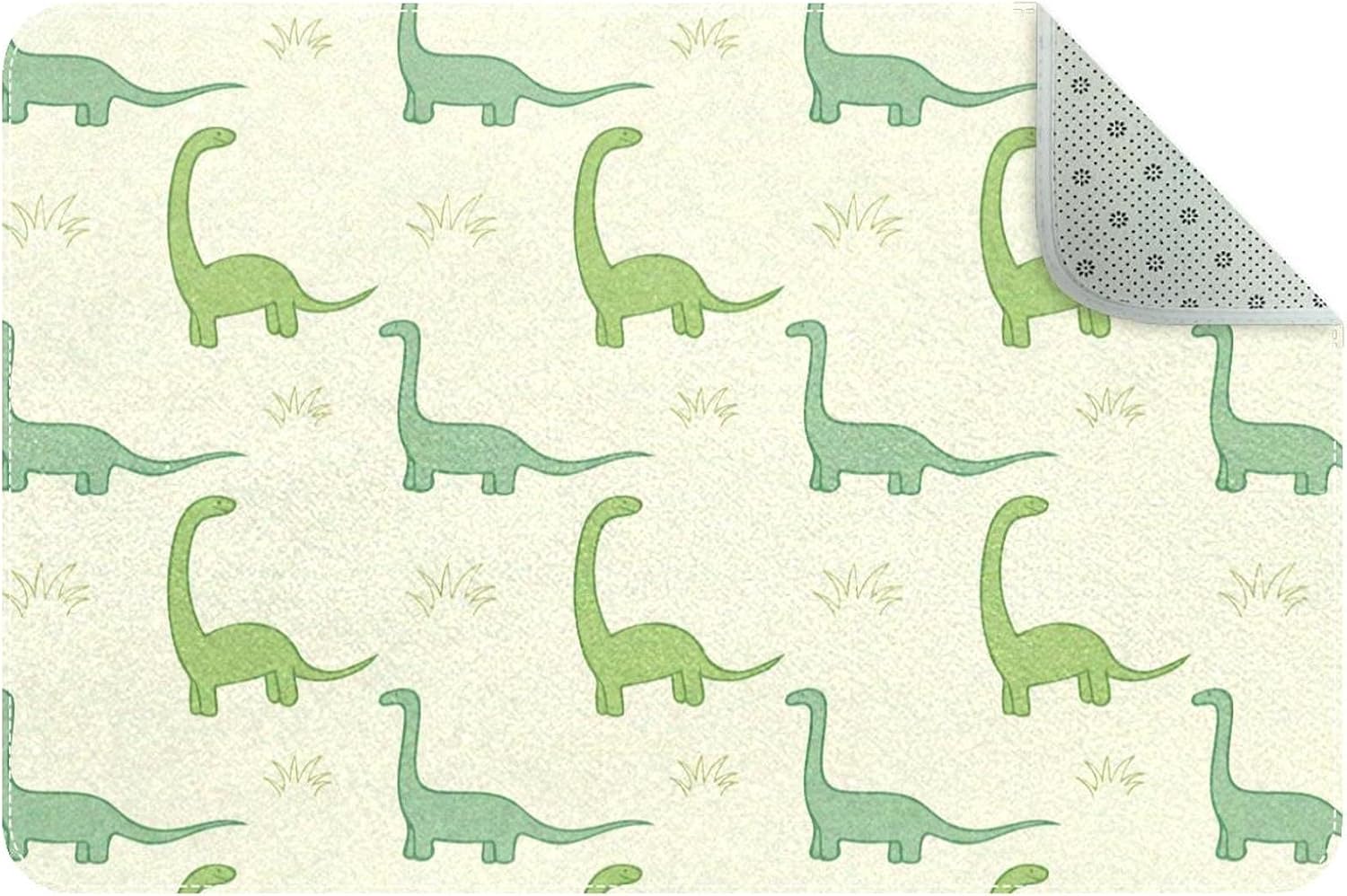 Cartoon Green Brachiosaurus Door Mats Floor Mat Indoor Outdoor Entrance Bathroom Doormat Non Slip Washable Home Decor, 24 x 16 inch