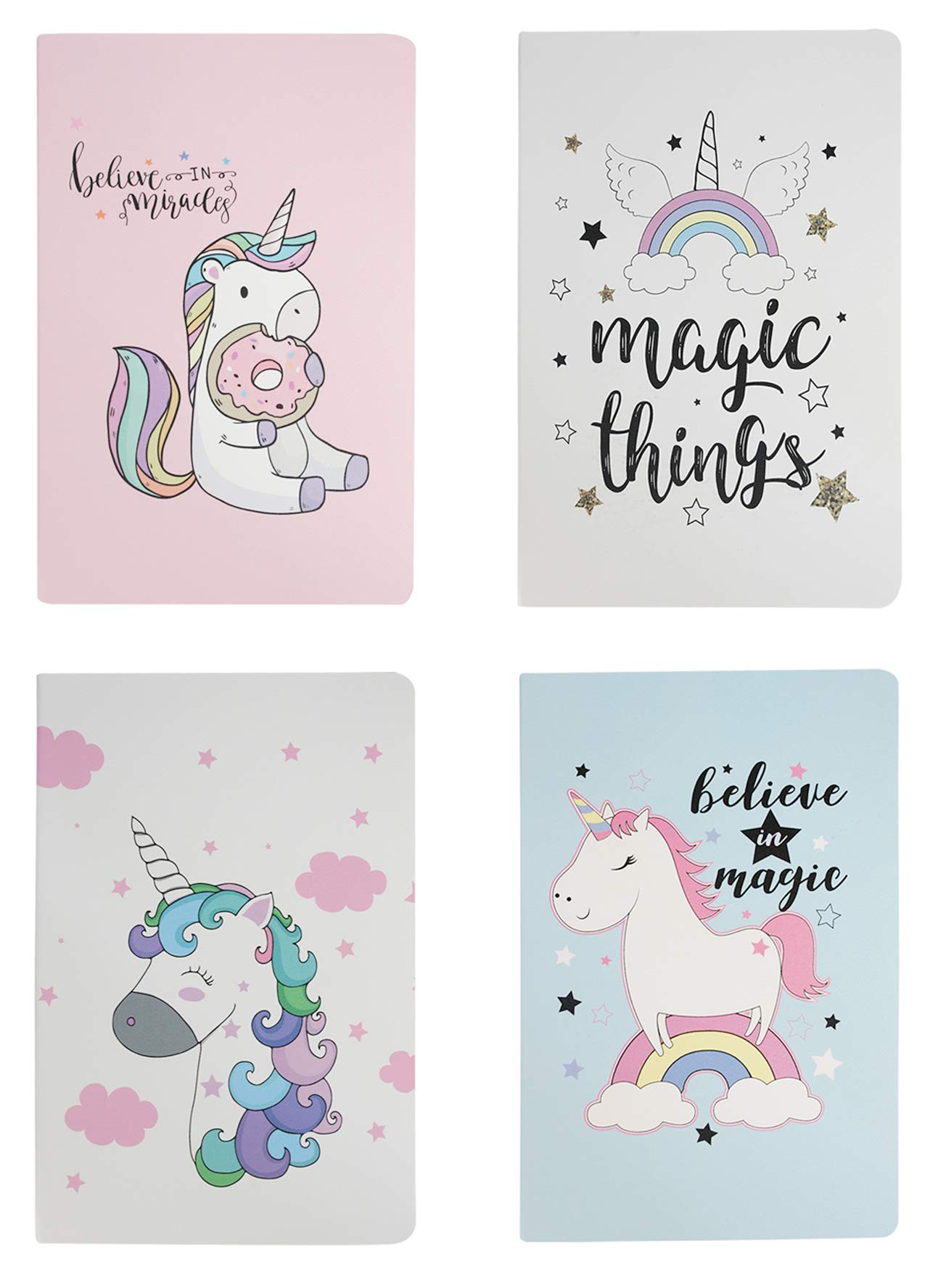 Emartbuy Unicorns Soft Cover Exercise Book Diary Notebook Notepad Writing Journal Ruled A5 Size 32 Sheets (64 Pages) - Set of 4