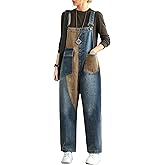 LAI MENG FIVE CATS Womens Denim Bib Pants Jumpsuits Straight Leg Jeans Adjustable Strap with Pockets Overalls