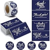 Outus 600 Pieces Thank You for Supporting My Small Business Cards and Stickers Set - Blue Gold Foil Thank You Cards for Retail Store Package Insert Envelope Seals Business Owner Sellers