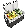 STMHOM 12 Volt Portable Refrigerator for Car 51 QT Portable Electric Dual Zone Freezer with App Control and Wheels Car Fridge for Camping, Picnic, Travel, Road Trip, Black