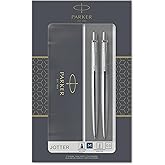 Parker Jotter Duo Gift Set, Ballpoint Pen & Mechanical Pencil (0.5mm), Stainless Steel with Chrome Trim, Quality Blue Ink Ref