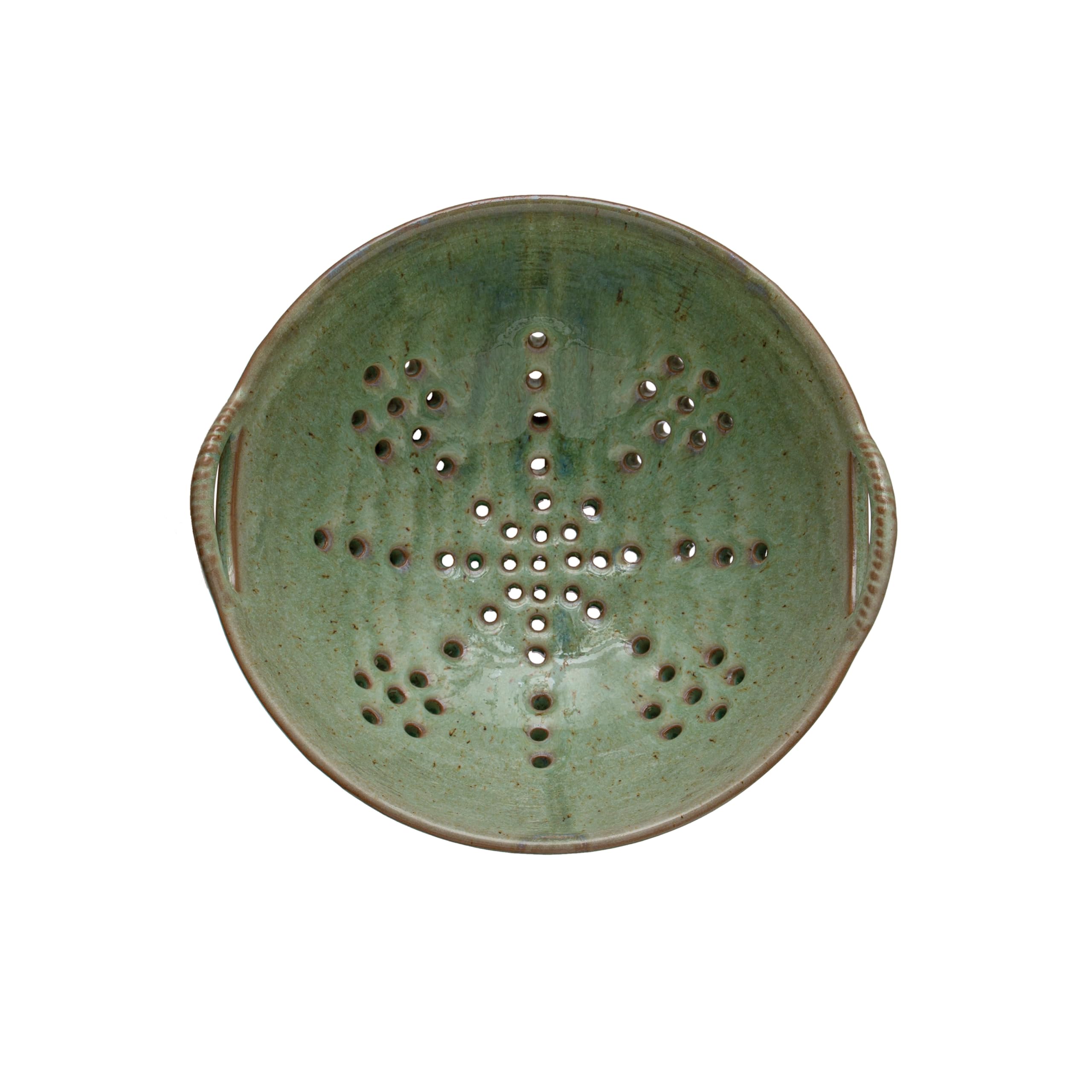 Creative Co-Op Stoneware Berry Bowl with Handles, Aqua Reactive Glaze