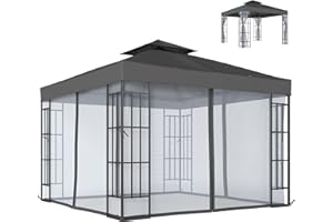 Outsunny 10'x10' Garden Gazebo Patio Canopy Portable Party Event Backyard w/Mosquito Netting, Dark Grey