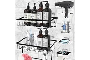 Fu Store Shower Caddy 7 Pack Adhesive Shelf Organizers for Bathroom Kitchen Storage No Drilling Large Capacity Stainless Steel Home Organizer