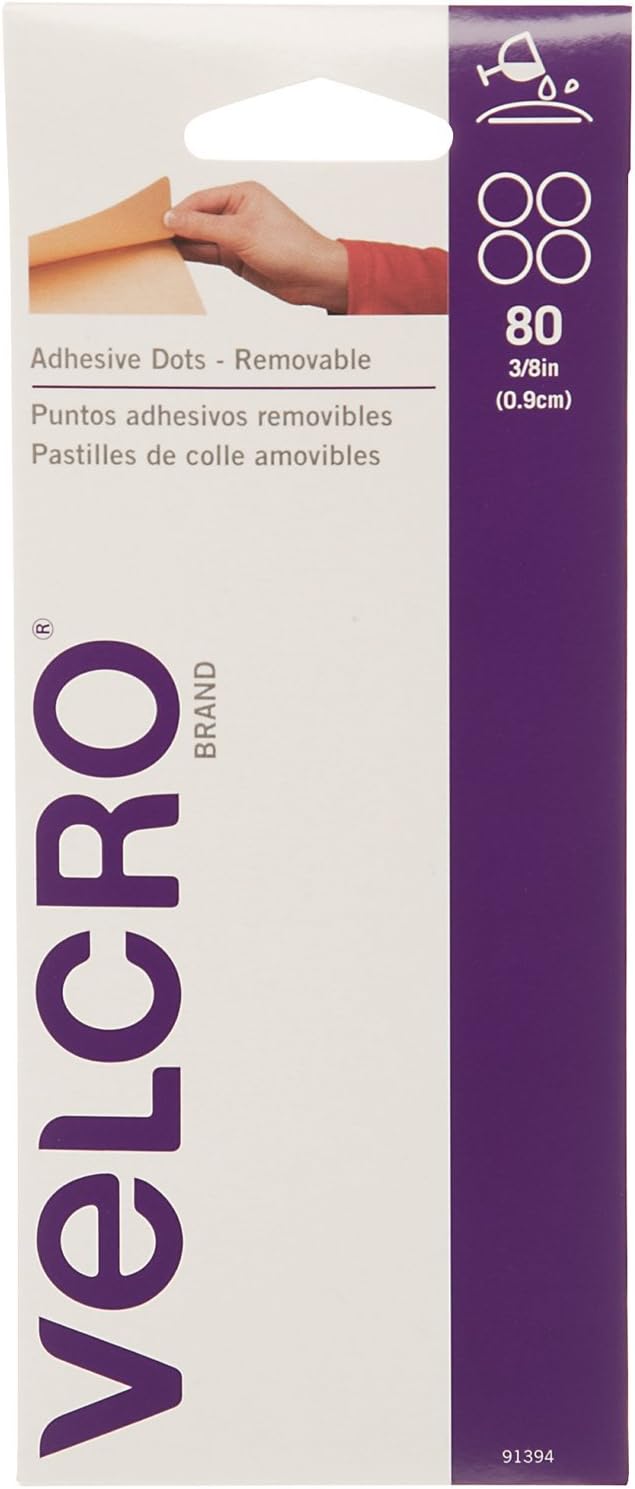 VELCRO Brand Removable Adhesive Dot, 3/8 in Coins, 80pk, Clear, 80 per Pack