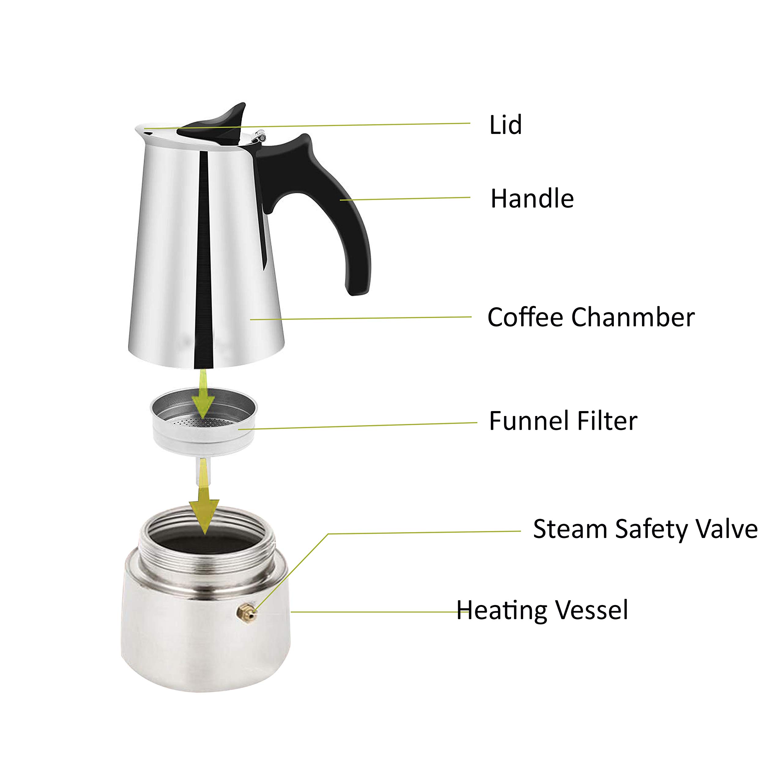 6Cup Stovetop Espresso Maker Italian Moka Coffee Pot Polished