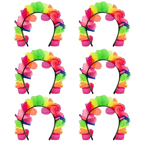 6 Pcs Hawaiian Headbands,Flower Wreath Headband Hair Band,Hawaii Party Decorations Decorated Garland Hairbands for Hawaiian Aloha Tiki Luau Summer Beach Pool Wedding Birthday Party