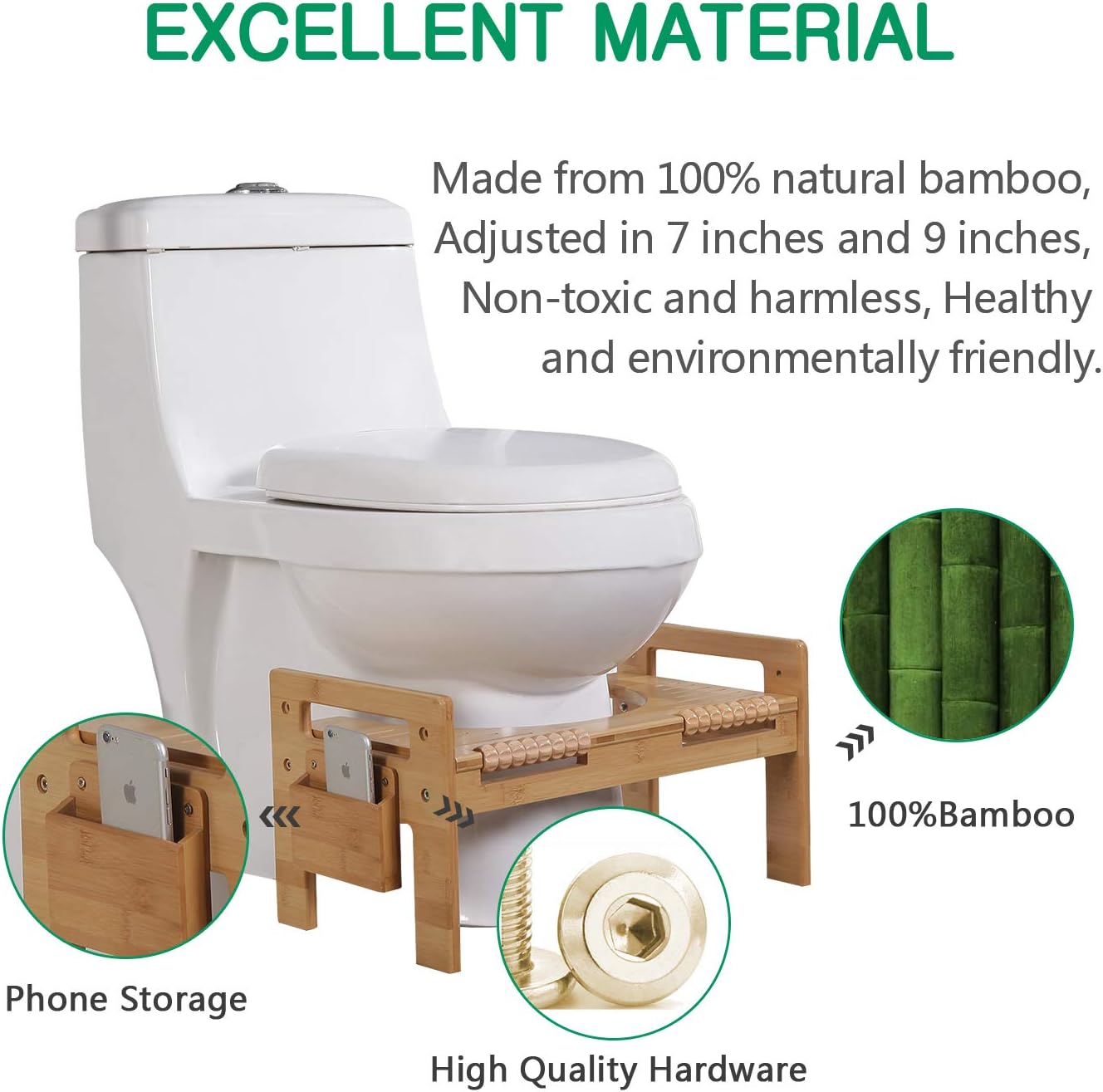 MallBoo Adjustable Bamboo Squatting Toilet Stool Portable Bathroom Squatting Urinal (7" and 9"): Home Improvement