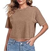 Womens Crop Tops Acid Wash Short Sleeve T-Shirts Casual Round Neck Basic Tees Baggy Summer Shirts