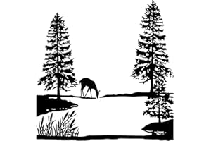 CAPTIVE DECALS Pine Tree Lake Deer 2 pcs 4" Black Fused Glass Decals