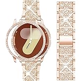 Mosonio Compatible with Samsung Galaxy Watch 8/7/6 Bands 40mm/44mm, 20mm Bling Metal Bands with Bling Protective Cover Case for Women, Shiny Watch Replacement Strap for Daily Wear