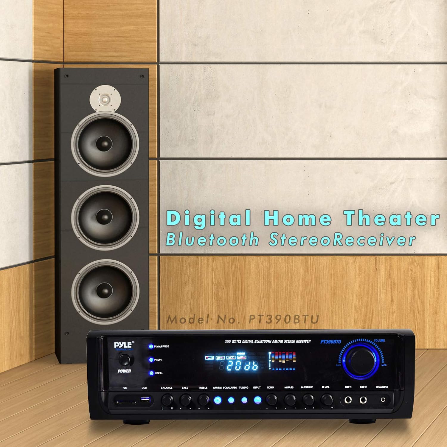 Wireless Bluetooth Power Amplifier System 300W 4 Channel Home Theater Audio Stereo Sound Receiver Box Entertainment w/ USB, RCA, 3.5mm AUX, LED, Remote for Speaker, PA, Studio-Pyle PT390BTU,BLACK: Home Audio & Theater