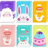 Gersoniel 108 Pcs Easter Bags Large Easter Tote Bags Bunny Bags Candy Goodie Treat Gift Bags with Handles Easter Hunt Bags Party Bags for Easter Birthday Baby Shower Wedding Party Supplies, 6 Designs