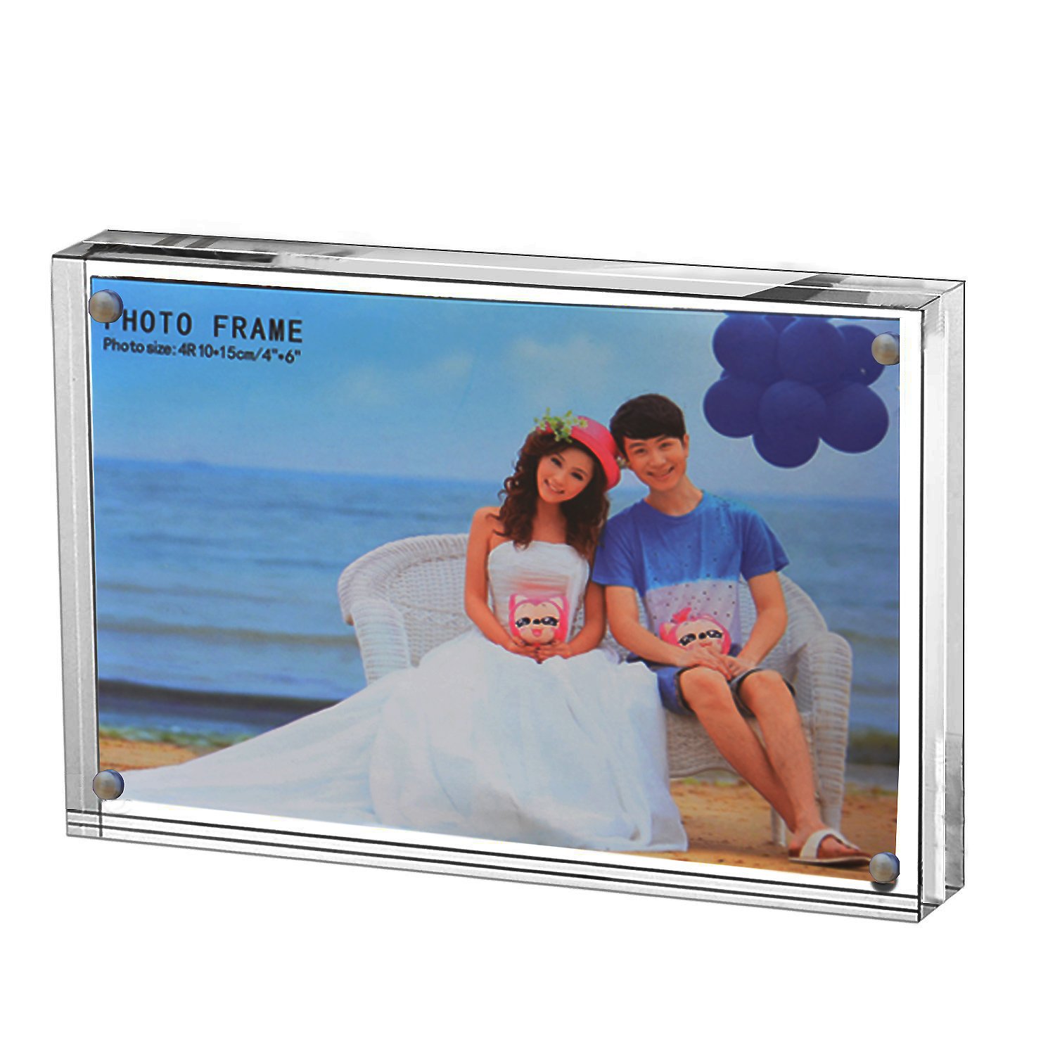 Clear Acrylic Photo Frame,Magnetic Perspex Picture Holders Table Standing Double Side Displays,10mm+10mm Thickness Transparent,Stand In Desk &Table Frames，5x7