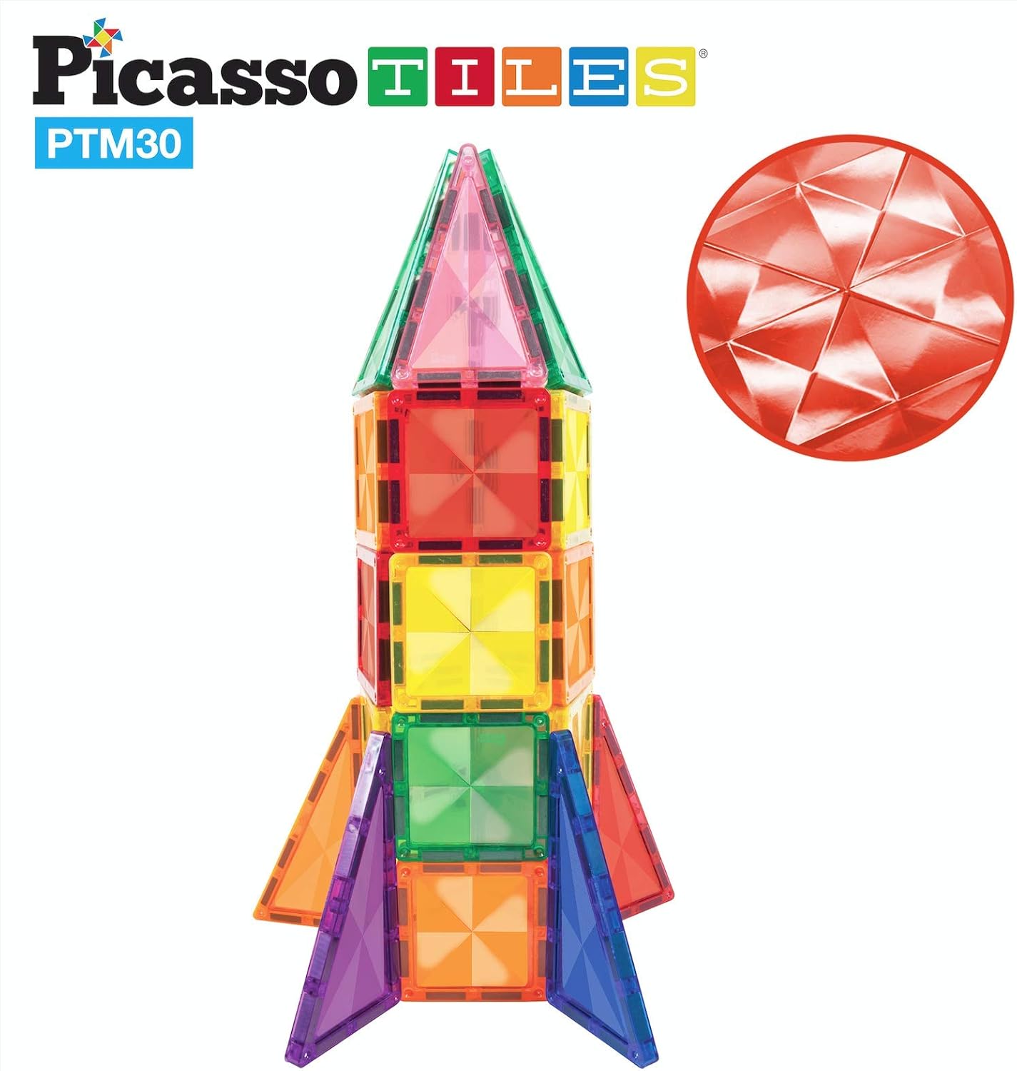 PicassoTiles 30 Piece Magnetic Building Blocks Mini Diamond Series Travel Size On-the-Go Magnet Construction Toy Set STEM Learning Kit Education Playset Child Brain Development - Image 3