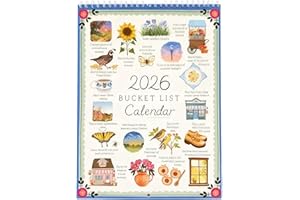 2026 Bucket List Calendar - Inspirational 12-Month Goal Planner Wall Calendar with Illustrated Monthly Pages, Spiral Wall Cal