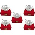 GoldGiftIdeas 4 Inch Silver Plated Round Shape Serving Bowl, Brass Bowl for Gift, Return Gift for Wedding and Housewarming, Decorative Bowl with Spoon for Home (Pack of 5)